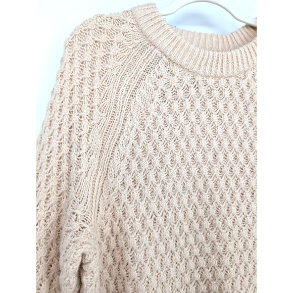 H & M Womens Oatmeal Chunky Knit Oversized Fisherman Classic Preppy Sweater SML - Picture 4 of 8